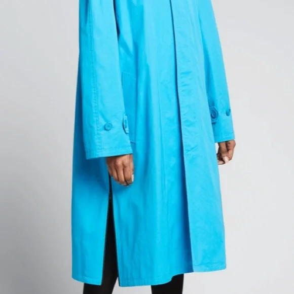BALENCIAGA BLUE COTTON GABARDINE A-LINE TRENCH COAT W/BLACK ZIPPER ARM-HEMLINE 4 - Picture 5 of 16